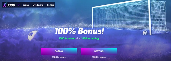 X3000 oddsbonus på 100% upp till 1000 kr